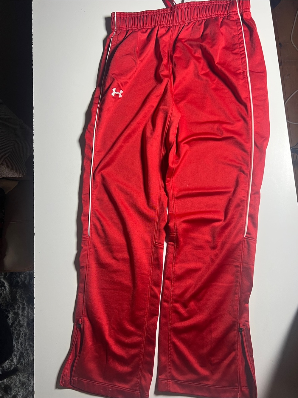 Under Armour Kids Red Track Joggers with White Piping